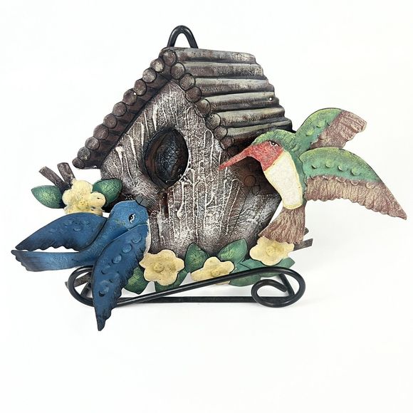 Vtg Hummingbird Bluebird Metal Wall Art Indoor/Outdoor Birdhouse - Picture 4 of 11